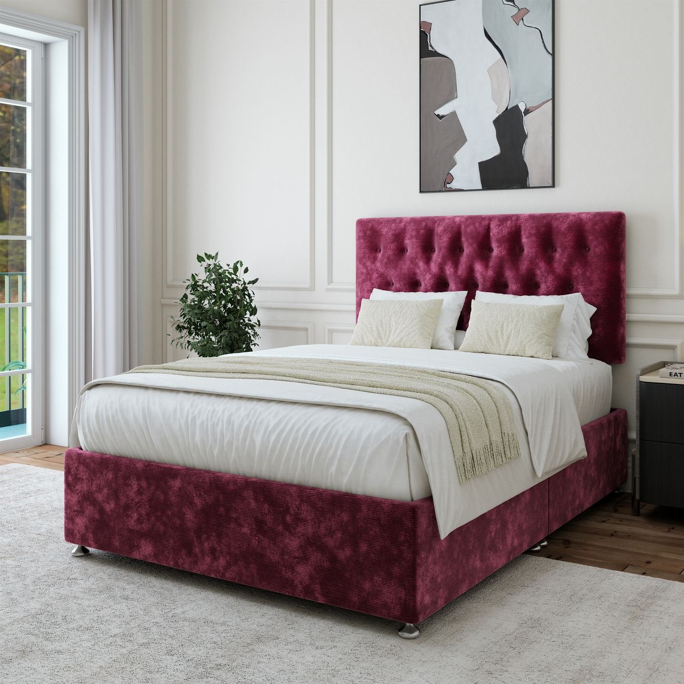 Chenille Divan + Headboard - Aubergine