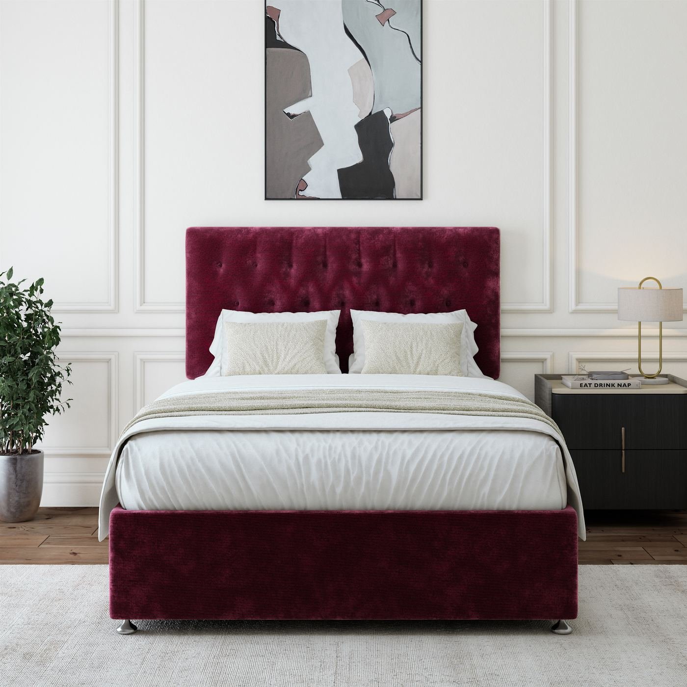Chenille Divan + Headboard - Aubergine