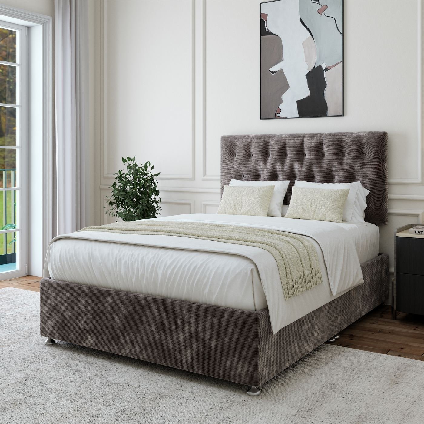 Chenille Divan + Headboard - Charcoal
