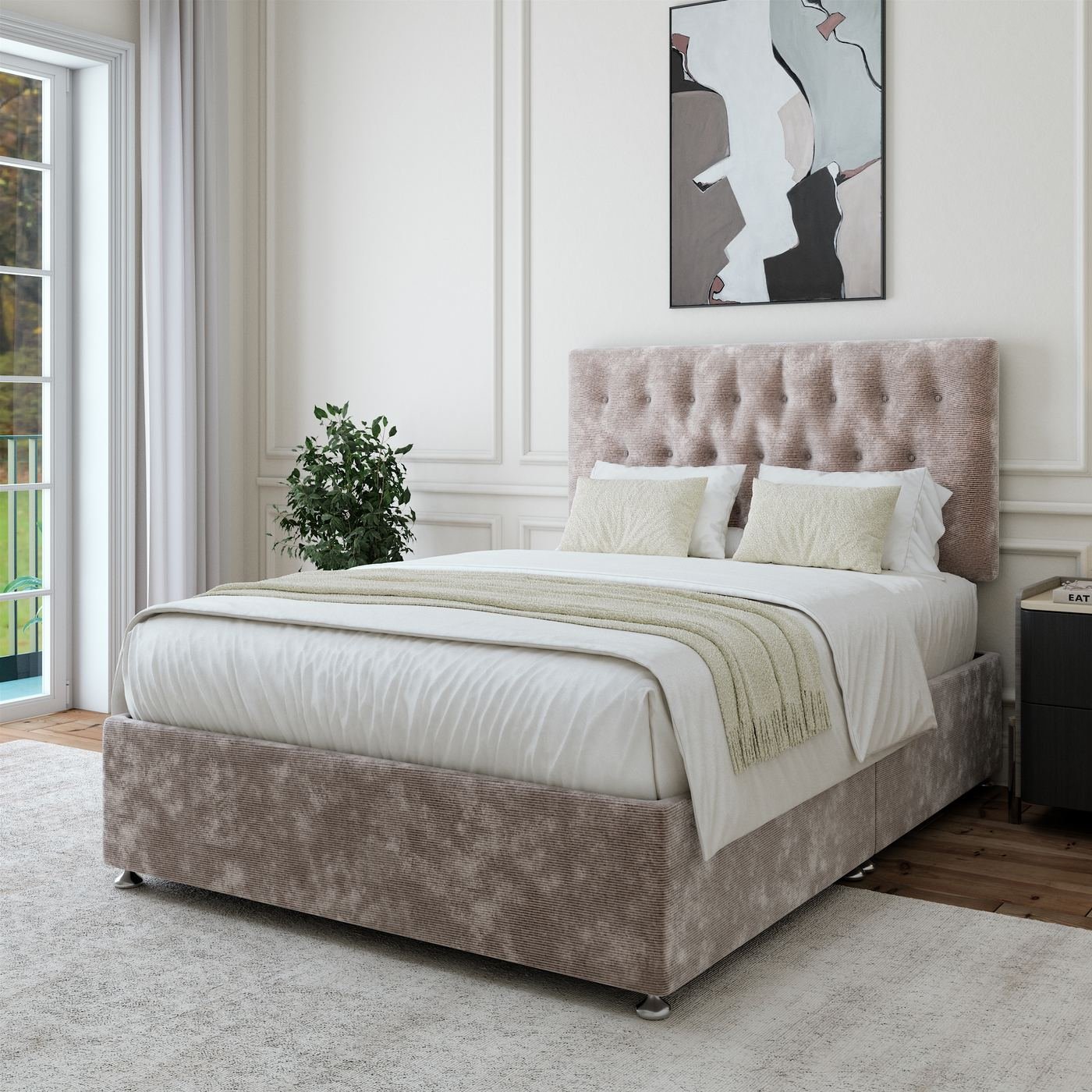 Chenille Divan + Headboard - Silver