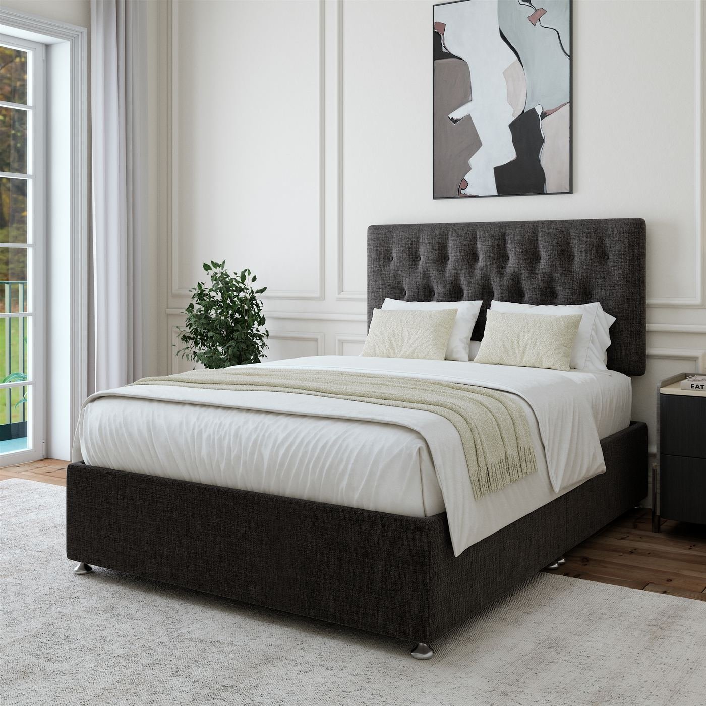 Linen Divan + Headboard - Charcoal