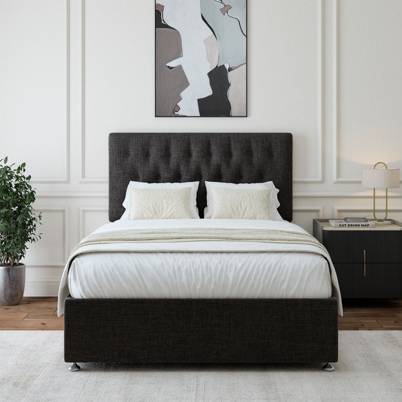 Linen Divan + Headboard - Charcoal