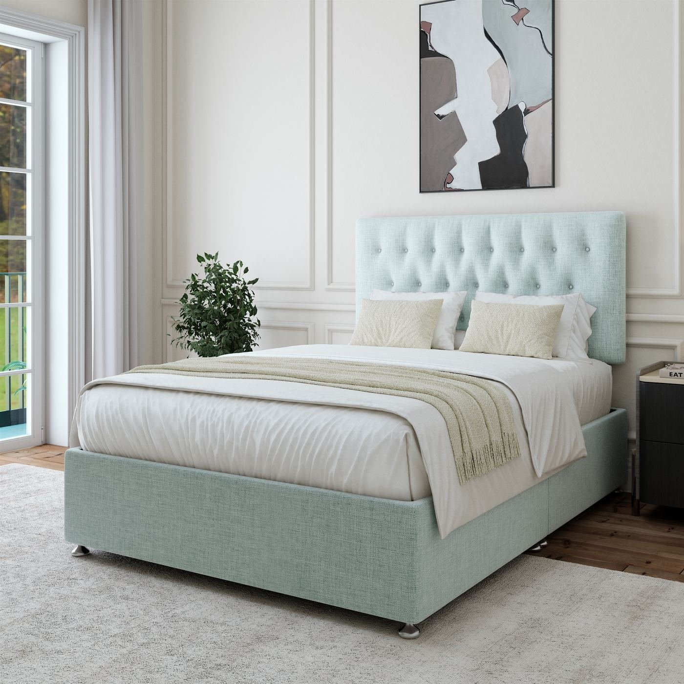 Linen Divan + Headboard - Duck Egg