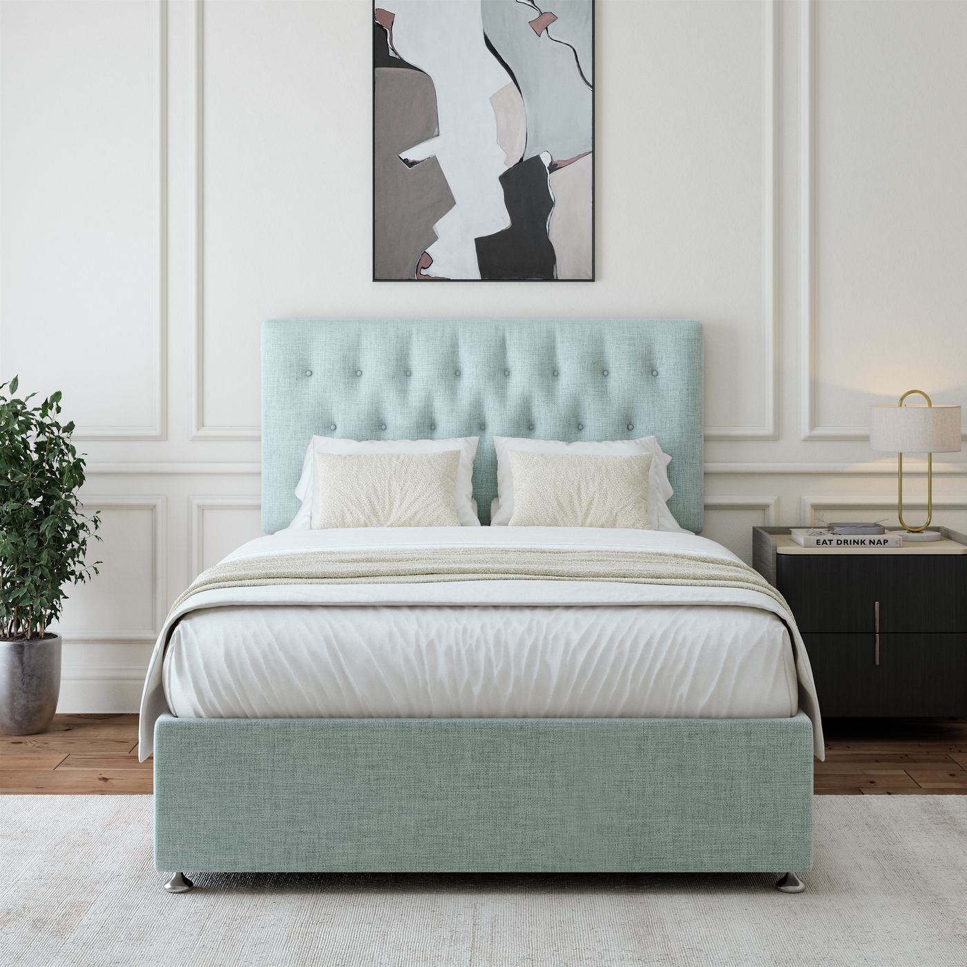 Linen Divan + Headboard - Duck Egg