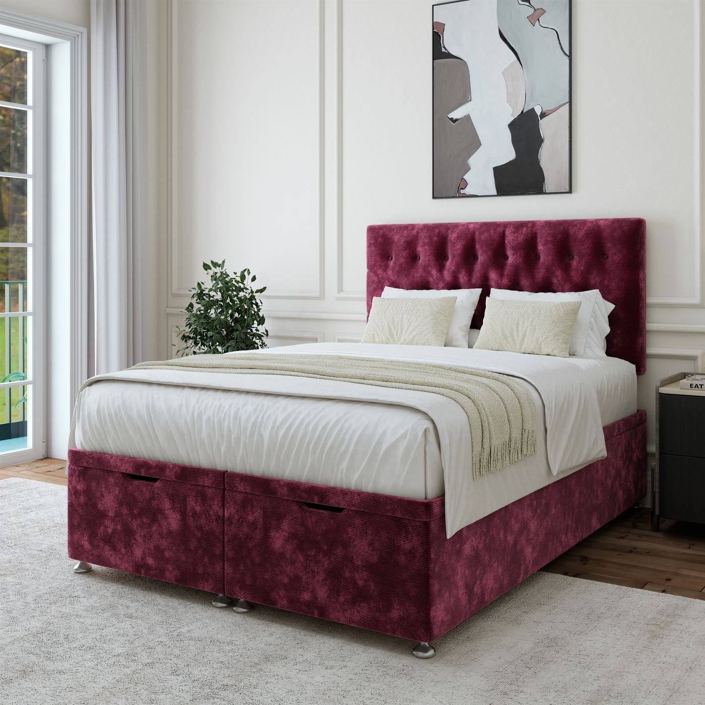 Chenille Ottoman Storage Bed - Aubergine