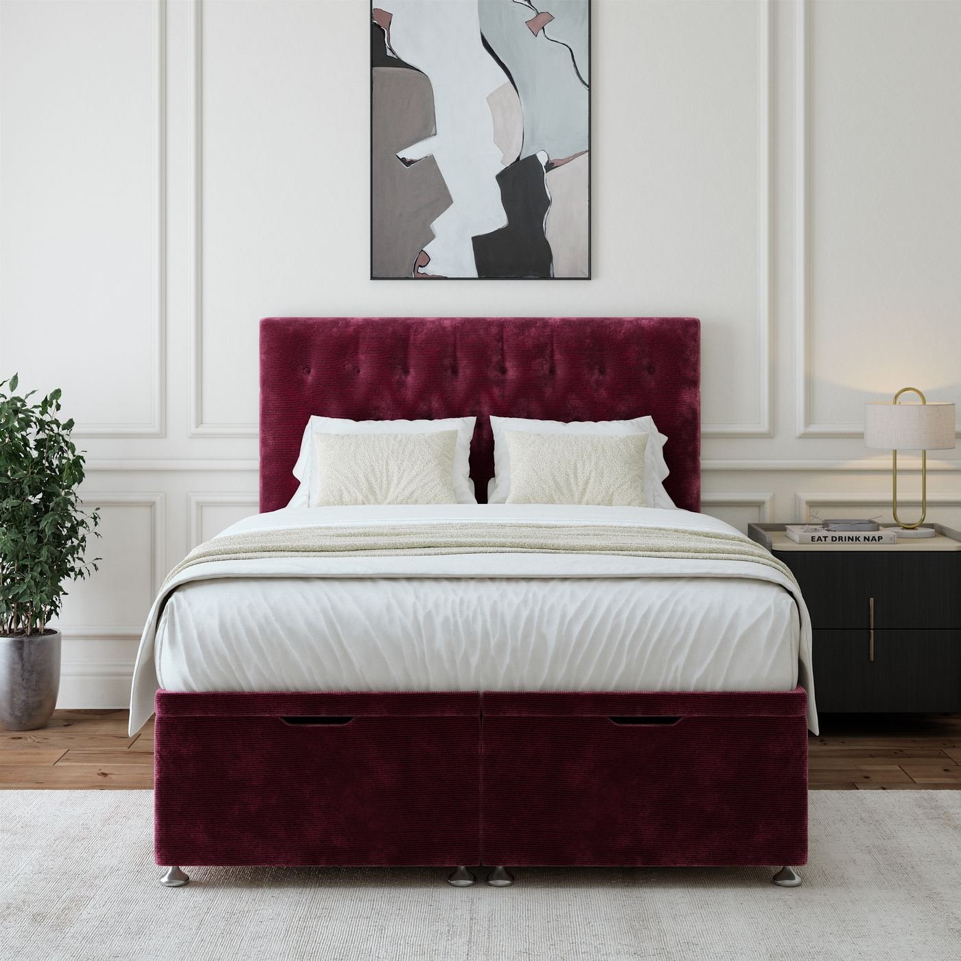 Chenille Ottoman Storage Bed - Aubergine