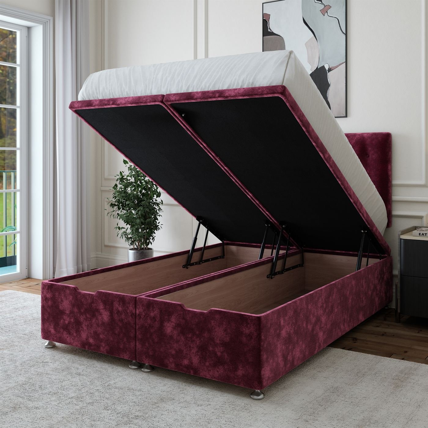 Chenille Ottoman Storage Bed - Aubergine