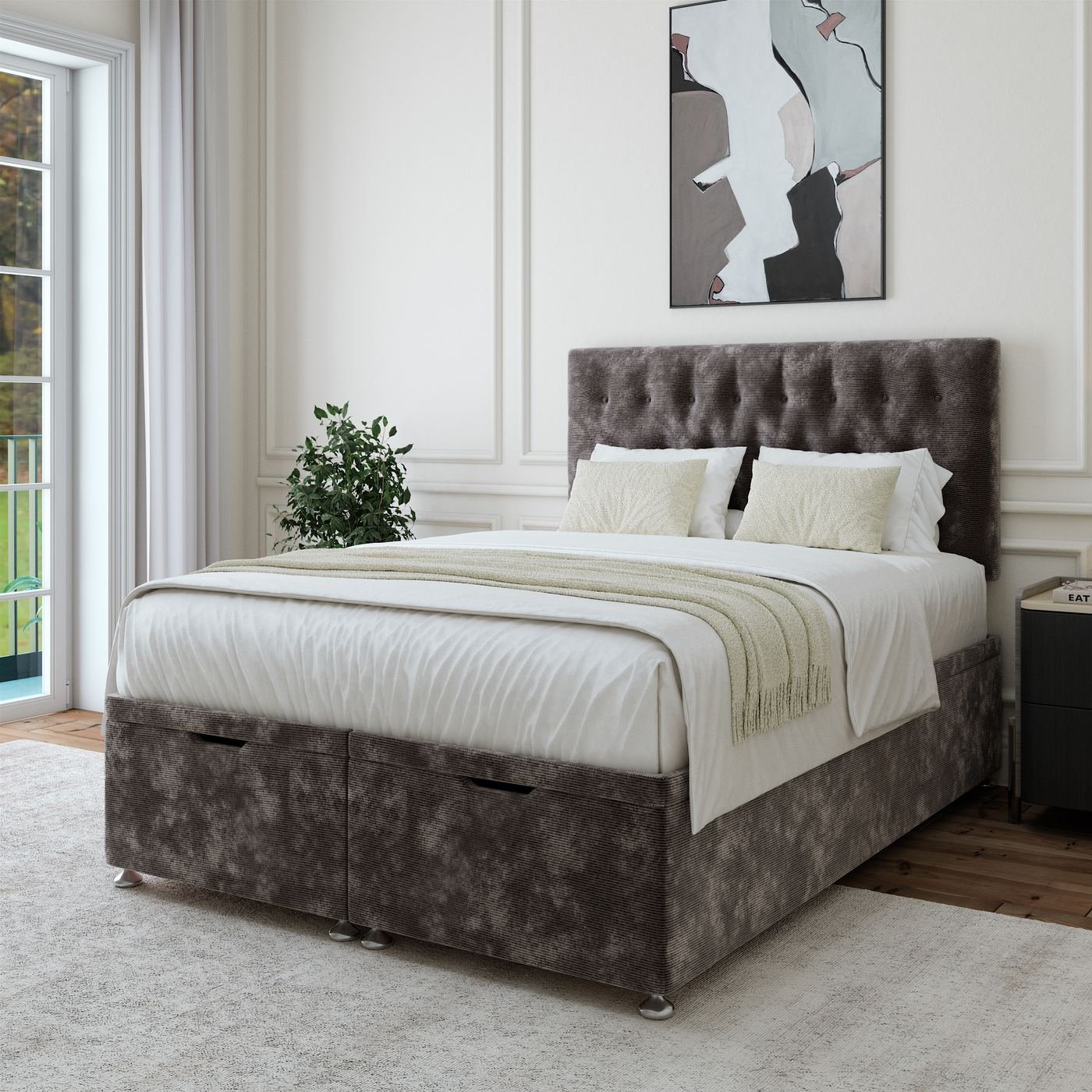Chenille Ottoman Storage Bed - Charcoal