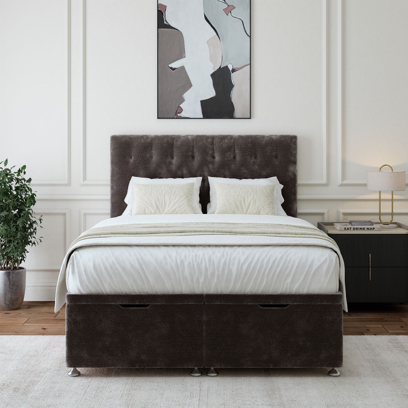 Chenille Ottoman Storage Bed - Charcoal