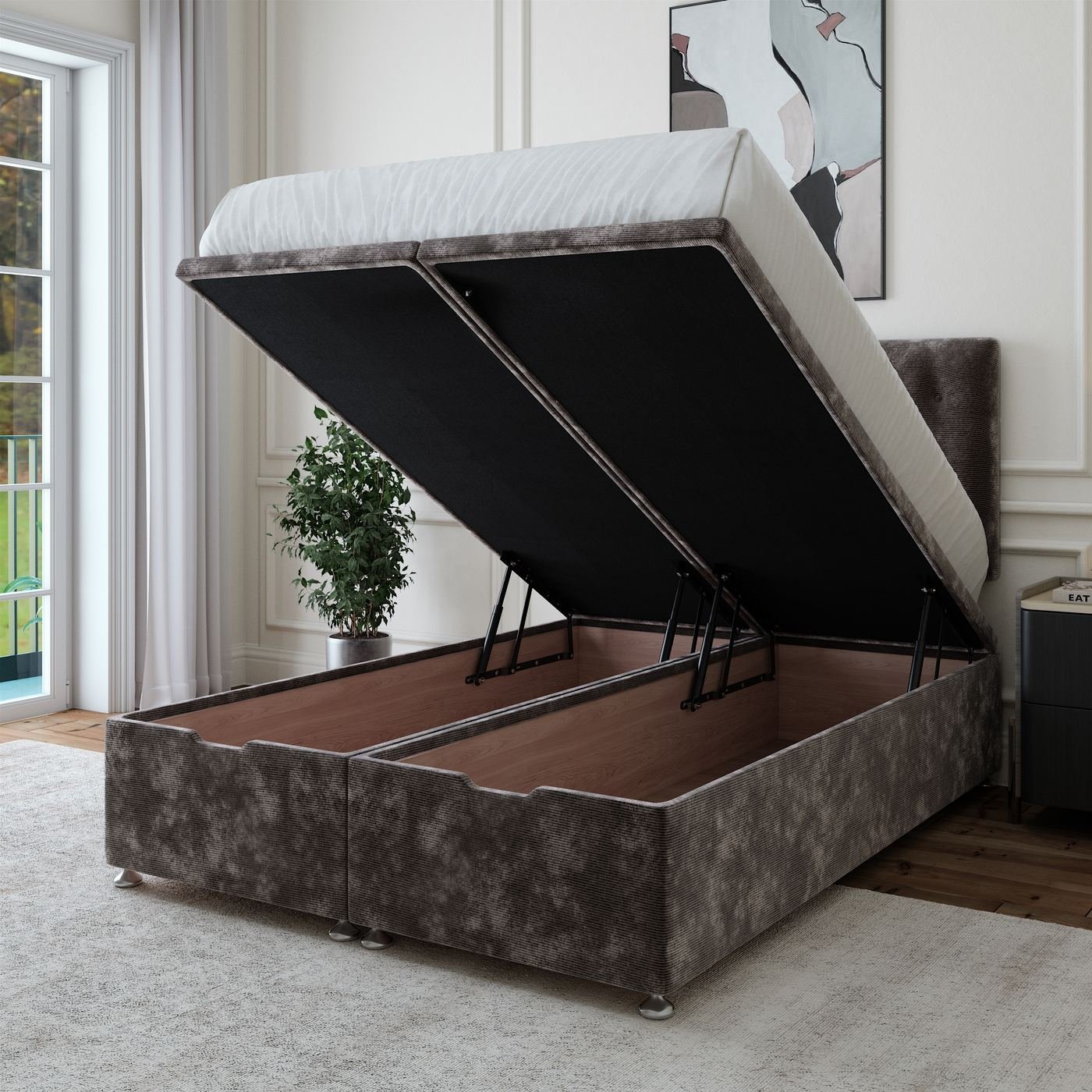 Chenille Ottoman Storage Bed - Charcoal