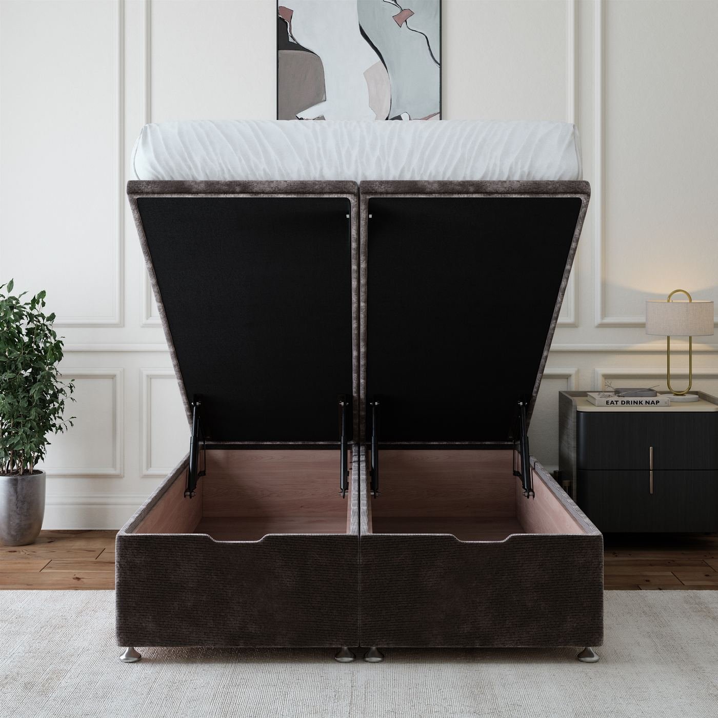 Chenille Ottoman Storage Bed - Charcoal