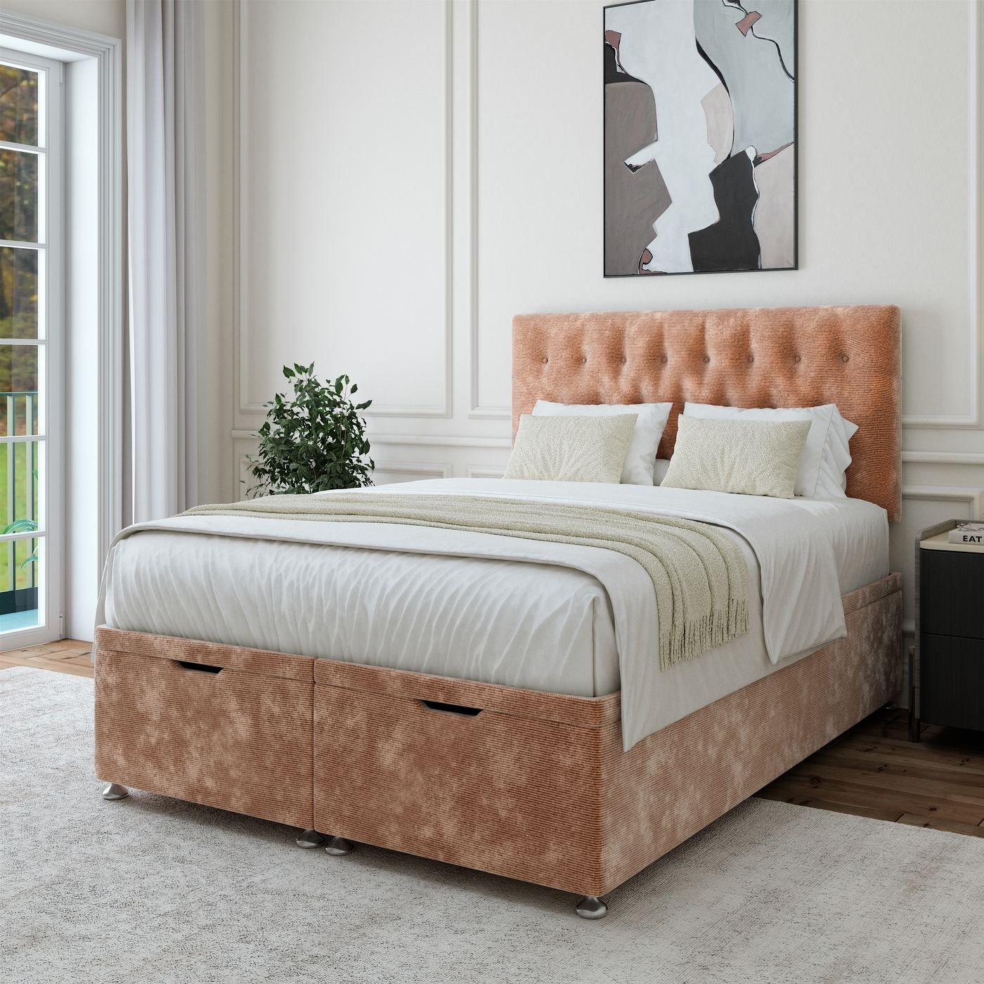 Chenille Ottoman Storage Bed - Mink