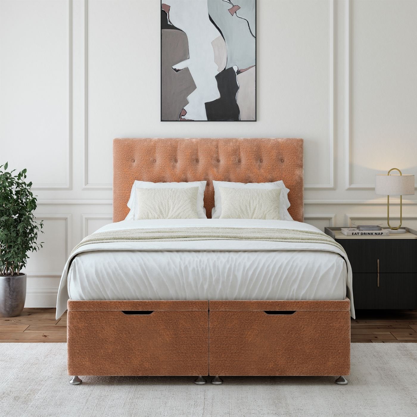 Chenille Ottoman Storage Bed - Mink