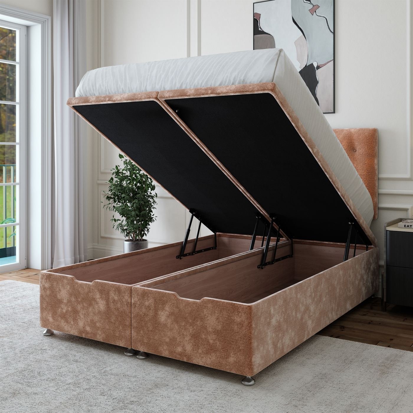 Chenille Ottoman Storage Bed - Mink
