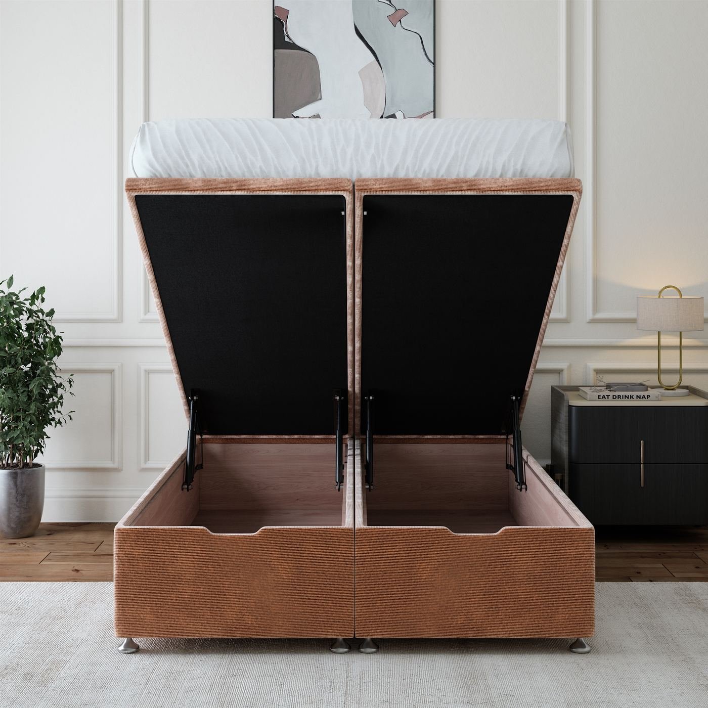 Chenille Ottoman Storage Bed - Mink