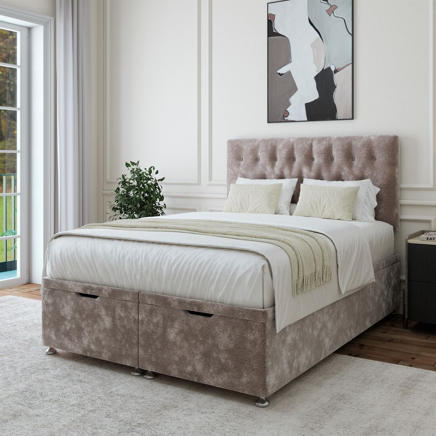 Chenille Ottoman Storage Bed - Silver