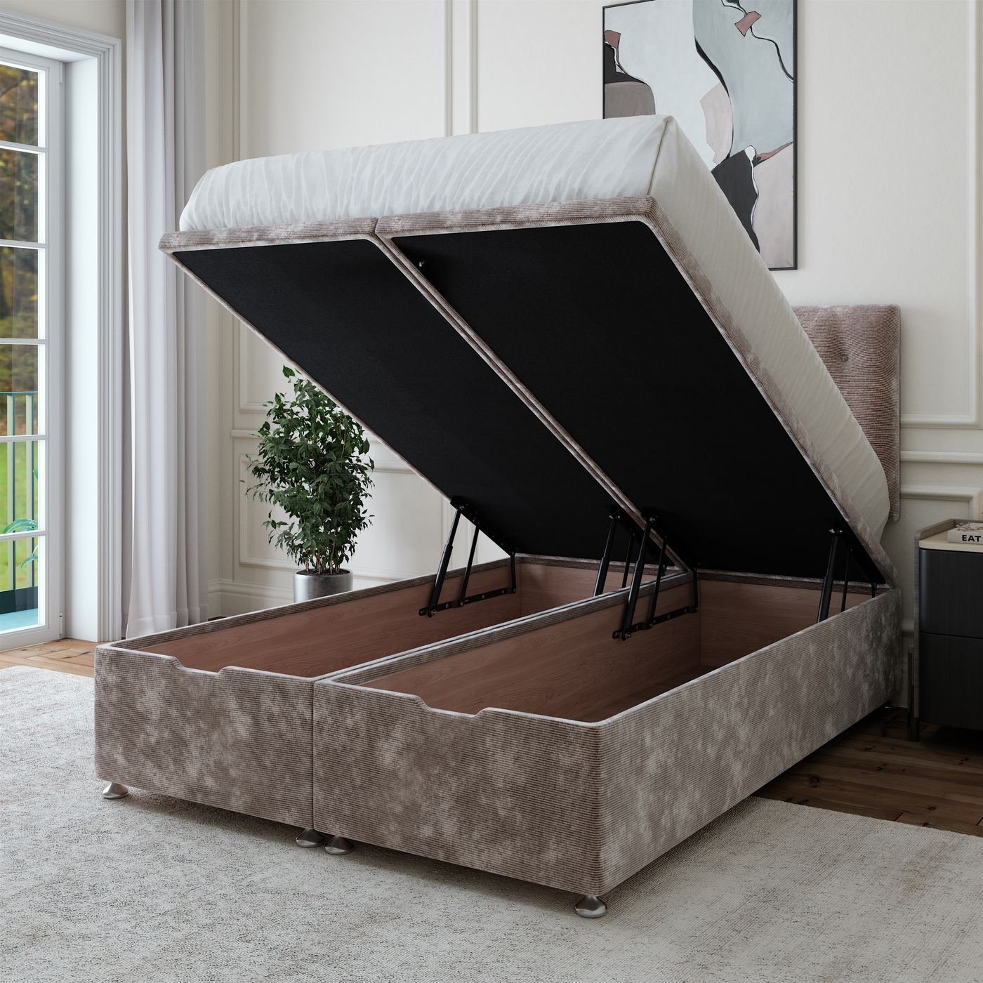 Chenille Ottoman Storage Bed - Silver
