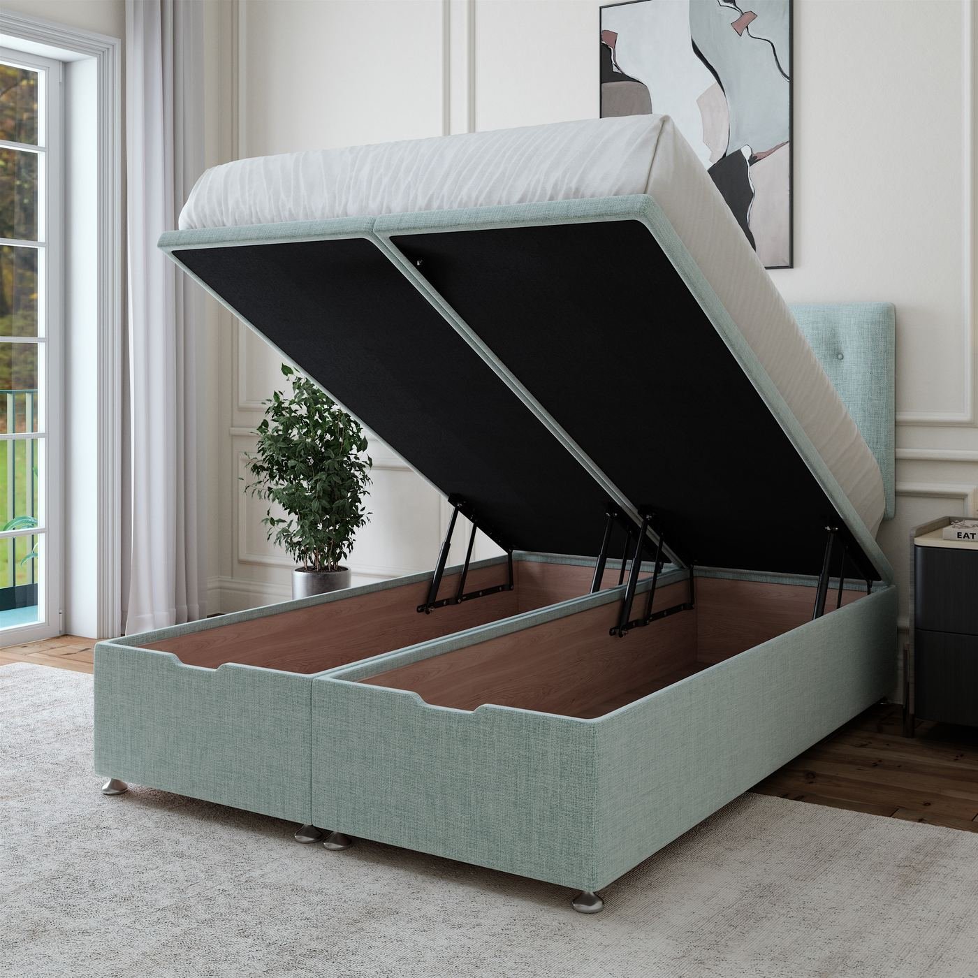 Linen Ottoman Storage Bed - Duck Egg