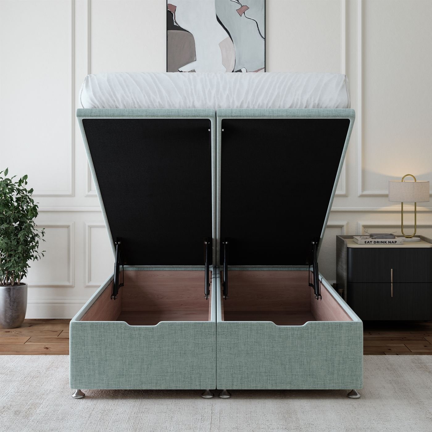 Linen Ottoman Storage Bed - Duck Egg