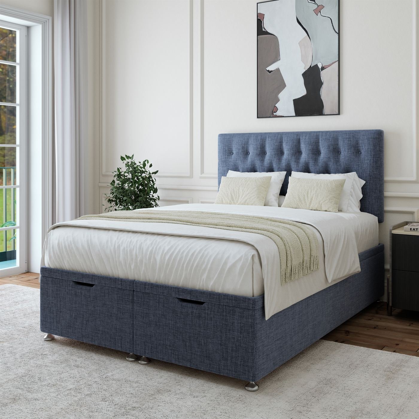 Linen Ottoman Storage Bed - Midnight