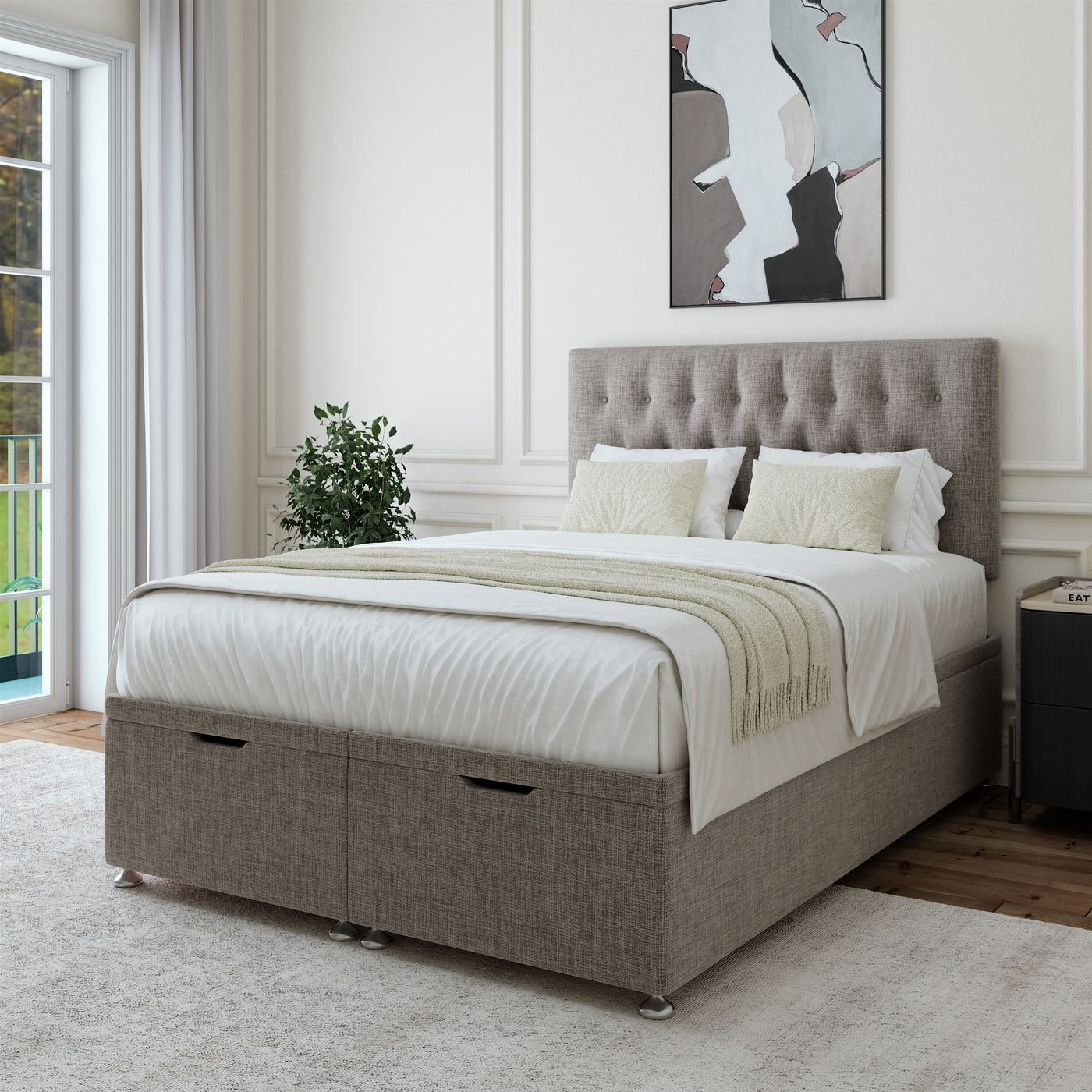 Linen Ottoman Storage Bed - Slate Grey