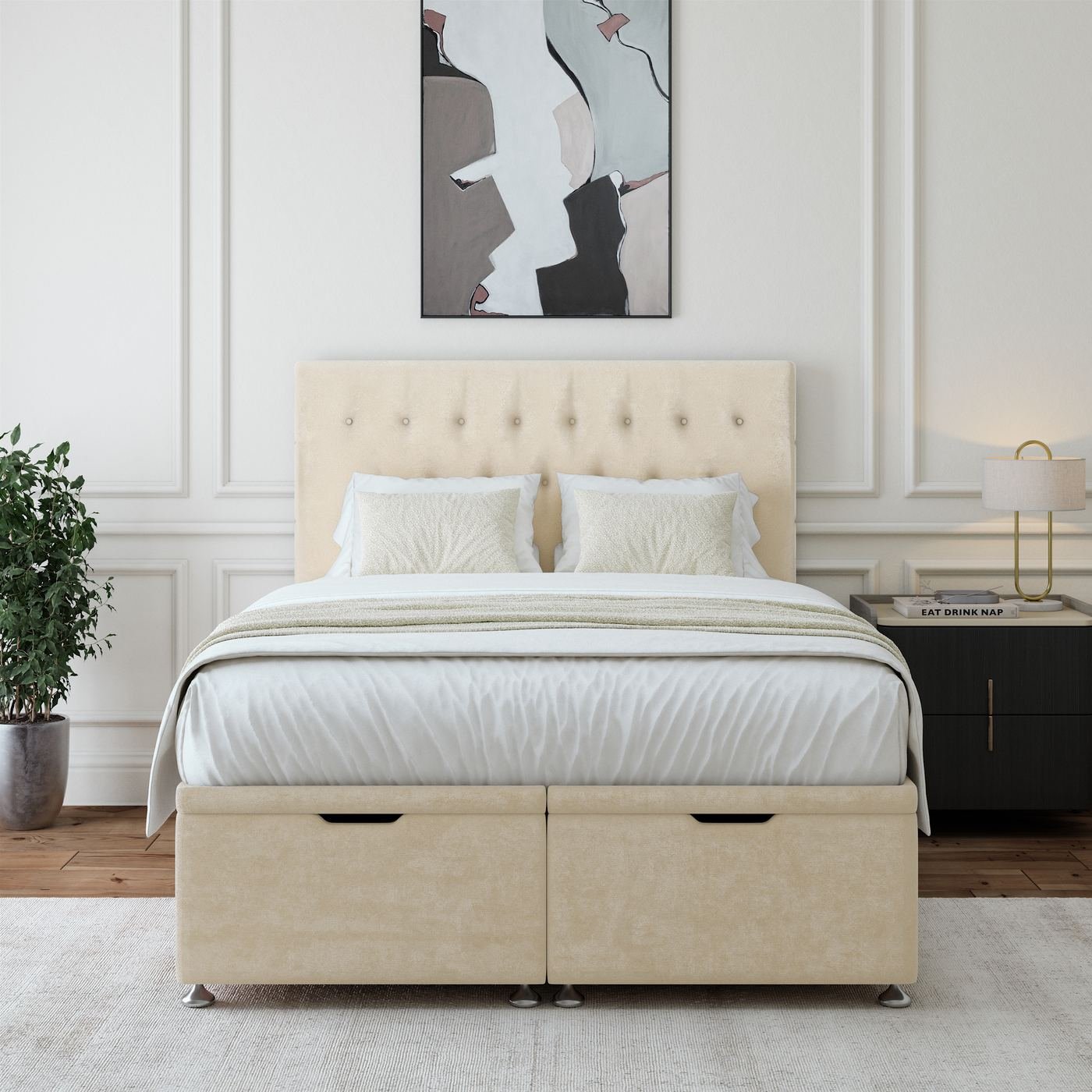 Naples Ottoman Storage Bed - Cream