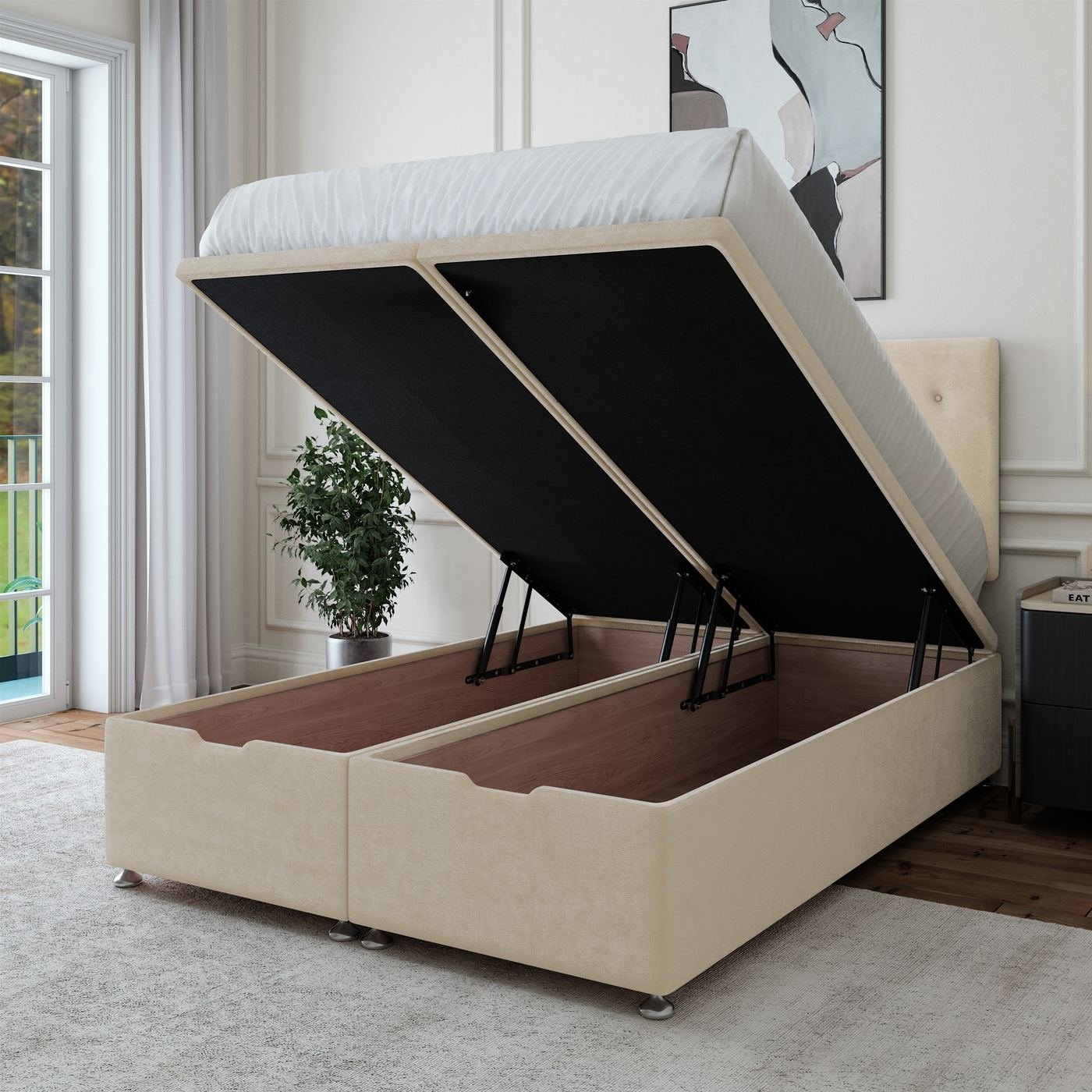 Naples Ottoman Storage Bed - Cream
