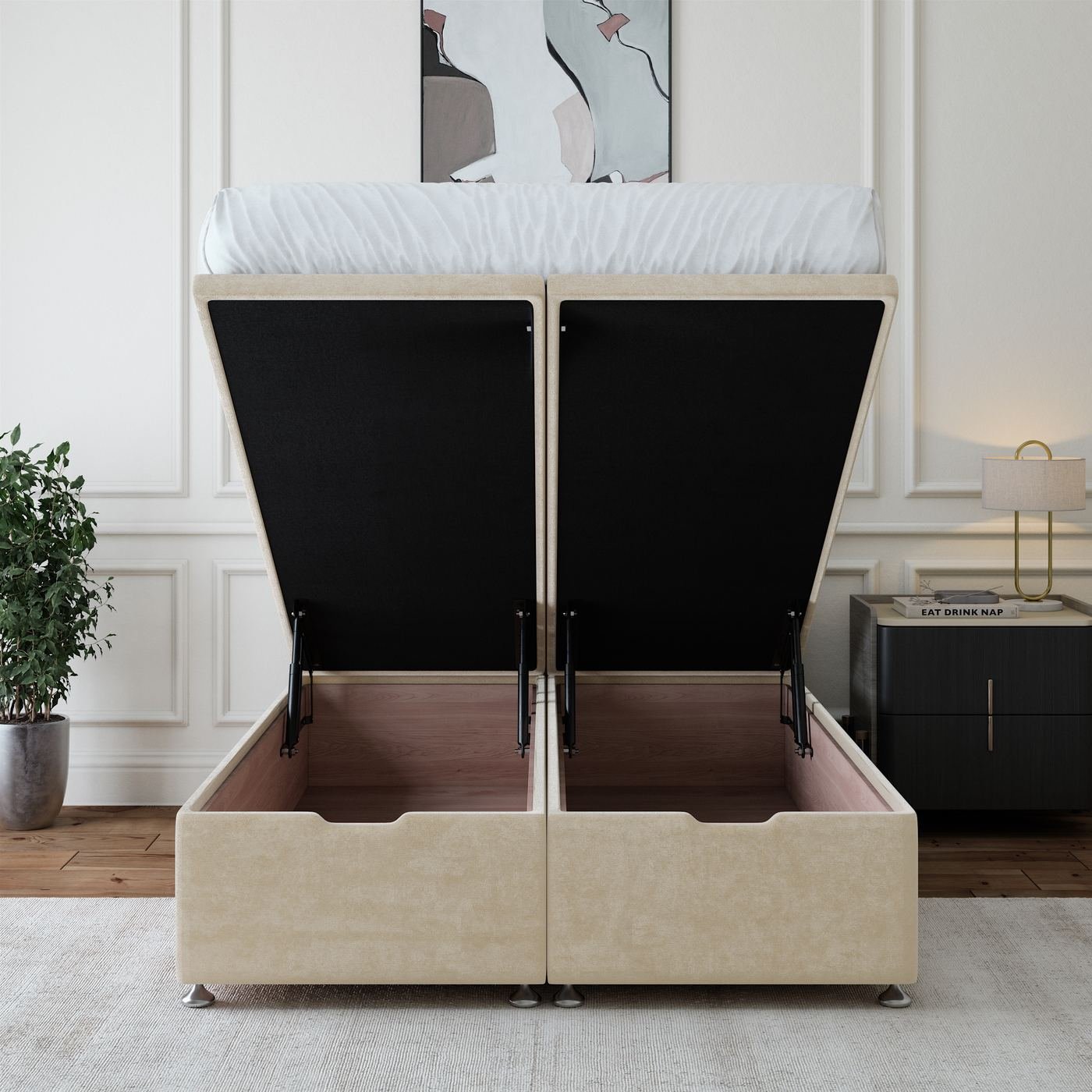 Naples Ottoman Storage Bed - Cream